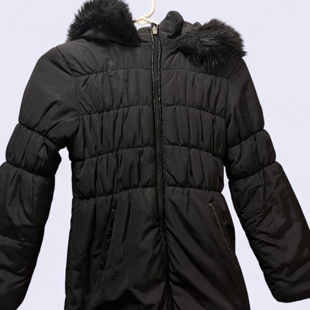 Girls Bebe Black Quilted Jacket with Faux Fur Trim and sequins size XL (16)